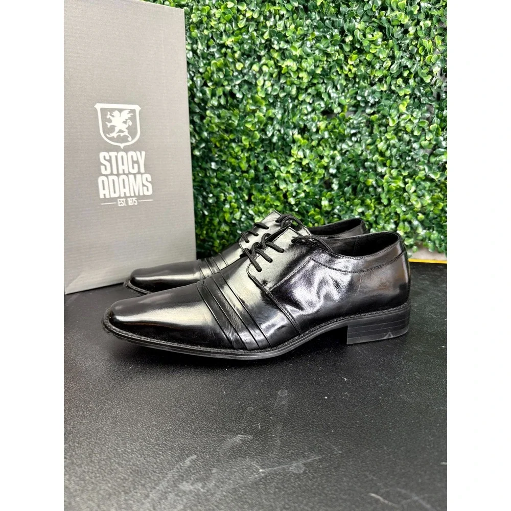 Stacy Adams Raynor 24748-001 Oxford Mens 9.5M Black Pleated Cap Toe Dress Shoes